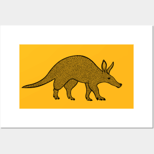 Aardvark Ink Art - African animal design - on yellow Posters and Art